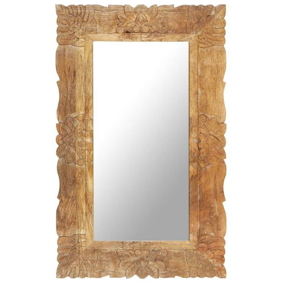 vidaXL Decorative Mirror Wall Bathroom Mirror Solid Mango Wood Hand Carved
