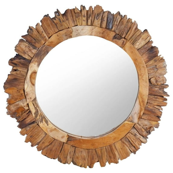 vidaXL Mirror Natural teak Solid teak wood and glass 23.6 in diameter