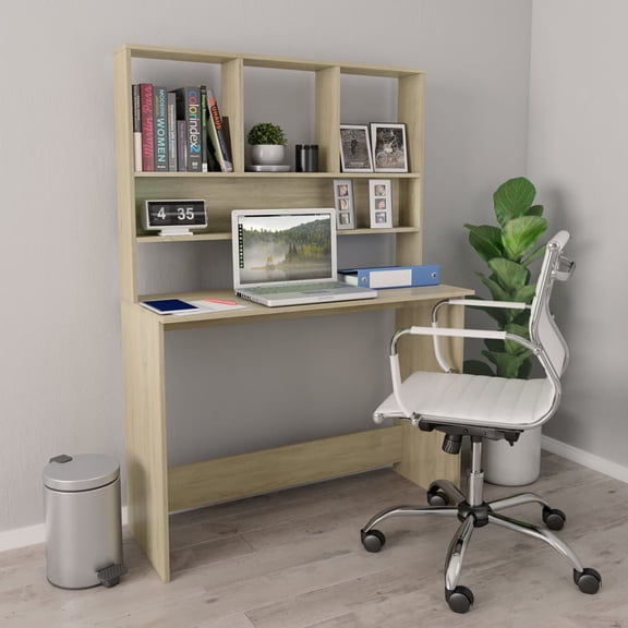 vidaXL Desk Computer Desk Home Office Desk with Bookshelves Engineered Wood