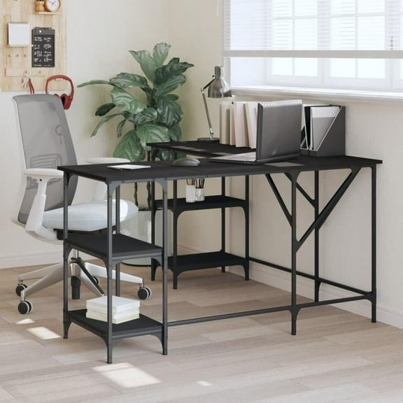 vidaXL Desk Storage L-shape Computer Study Table with Shelves Engineered Wood