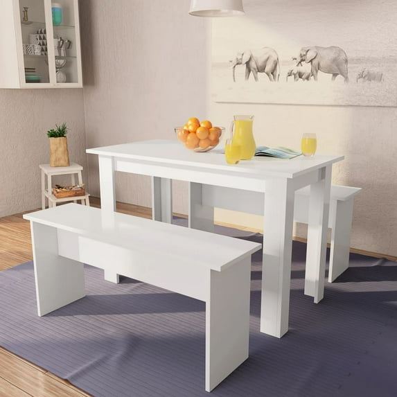 vidaXL Dining Set Kitchen Table and Stool Dining Bench 3 Piece Engineered Wood