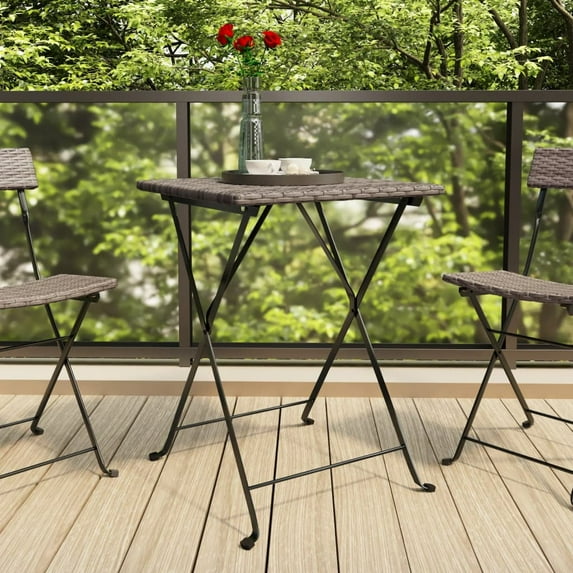 vidaXL Dining Table Folding Bistro Table Outdoor Garden Furniture Poly Rattan