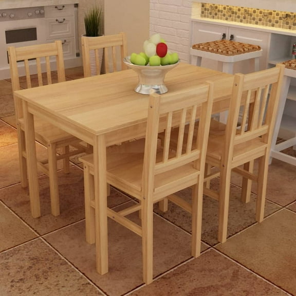 vidaXL Dining Table and Chairs Natural Pine wood 5 Pieces Durable