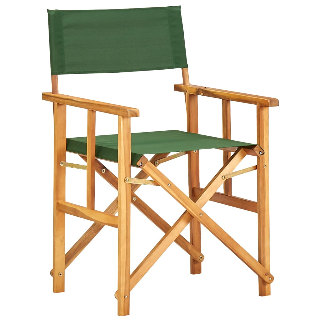 Green Foldable Solid Acacia Wood Director's Camping Chair