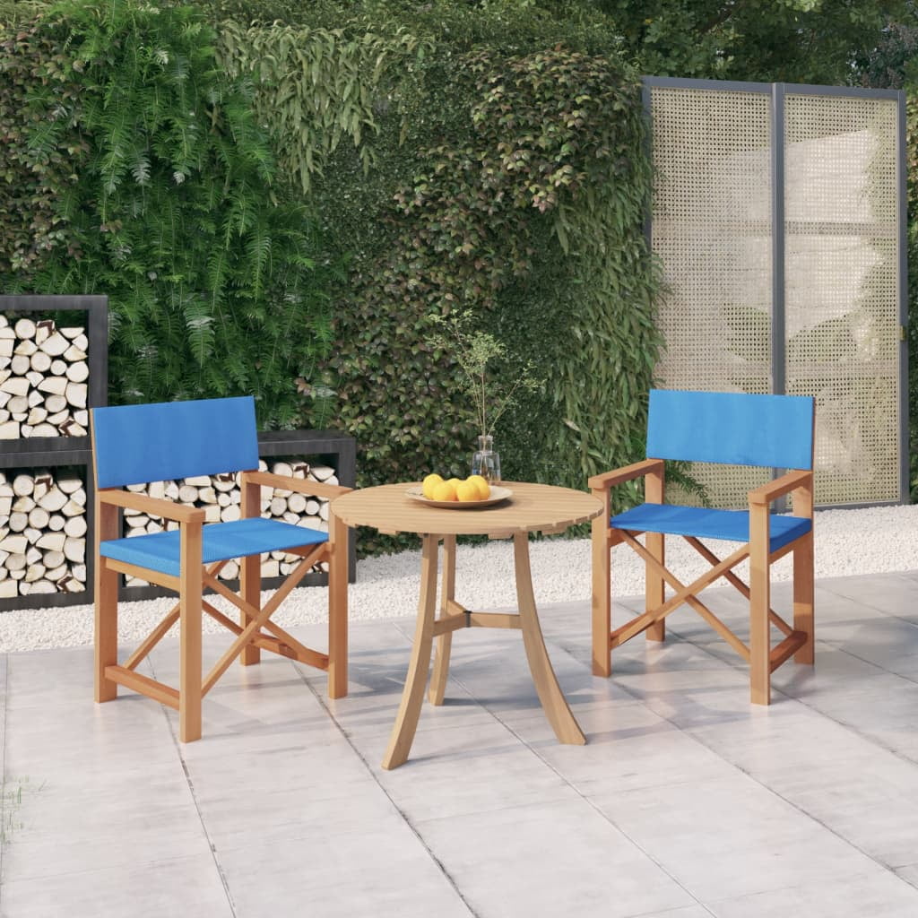 Blue Teak Wood Foldable Director's Chairs, Set of 2