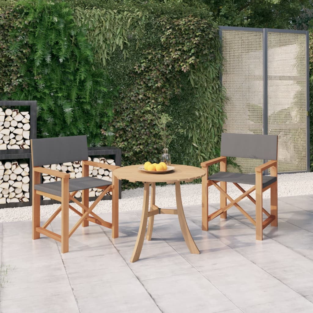 Solid Teak Wood Gray Fabric Foldable Outdoor Director's Chairs Set