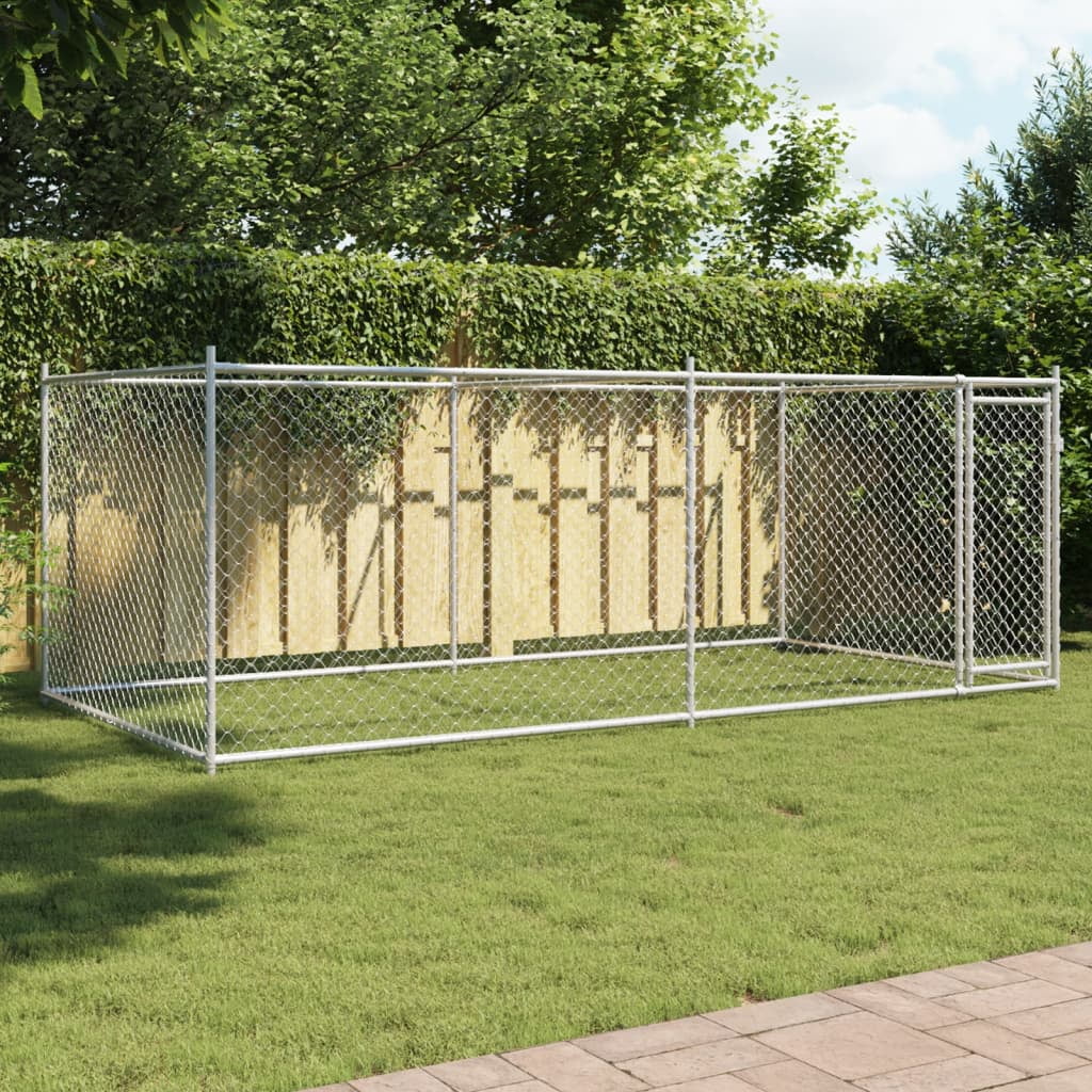 vidaXL Dog Cage Grey Galvanized Steel Large Durable Dog Cage