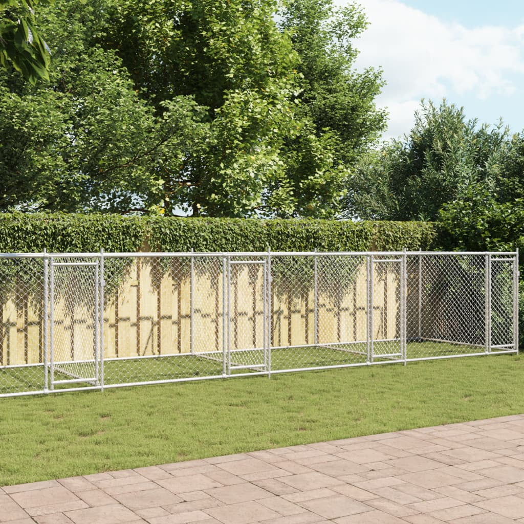 vidaXL Dog Cage Grey Galvanized steel Extra Large Doors Dog Cage