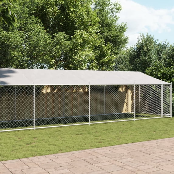 vidaXL Dog Cage with Roof and Door Gray 32.8'x6.6'x6.6' Galvanized Steel