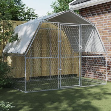 Image showcasing vidaXL Dog House Outdoor Dog Kennel Crate Shelter with Run Galvanized ...