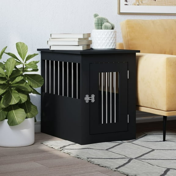 vidaXL Dog Crate Furniture Black Engineered wood, Steel 17.7x24.4x23.2 in