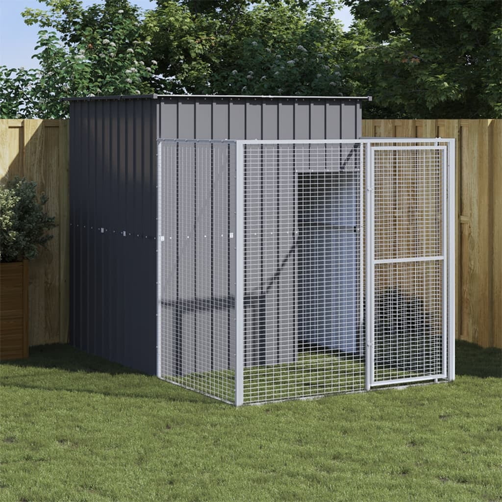 vidaXL Galvanized Steel Outdoor Dog Kennel Shelter with Run Waterproof