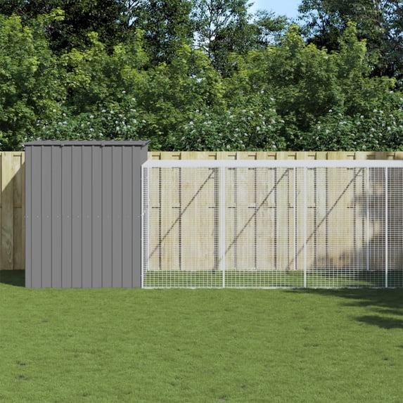 vidaXL Dog House with Run Anthracite 84.3"x260.2"x71.3" Galvanized Steel