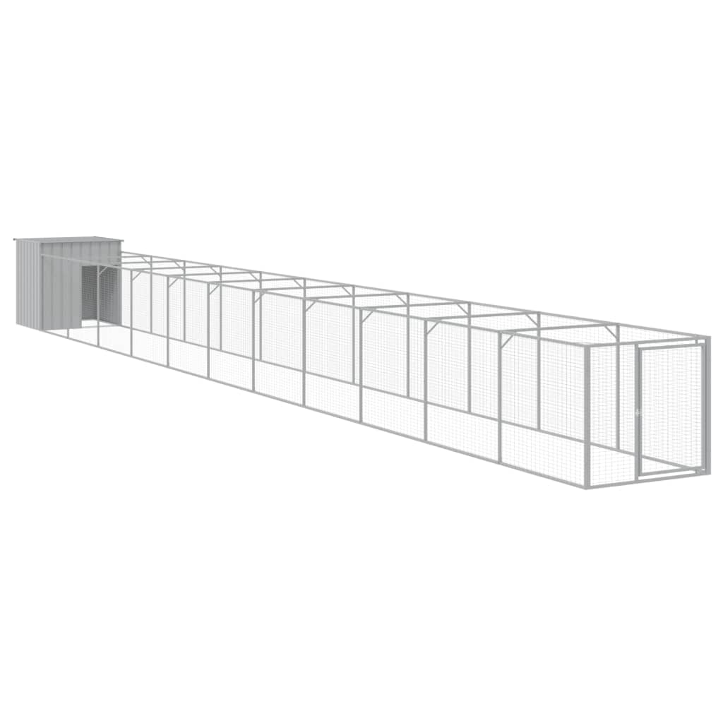 vidaXL Dog House with Run Outdoor Dog Kennel Cage Shelter Galvanized Steel