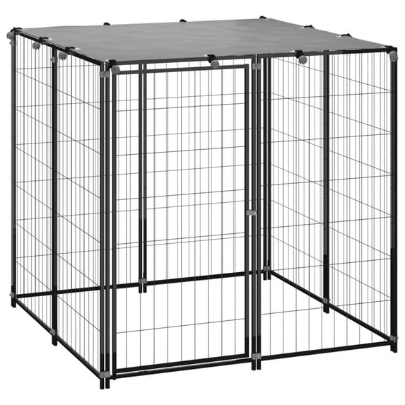 vidaXL Dog Kennel Steel Outdoor Puppy Cage Supply Black/Silver 43.3"/129.9"