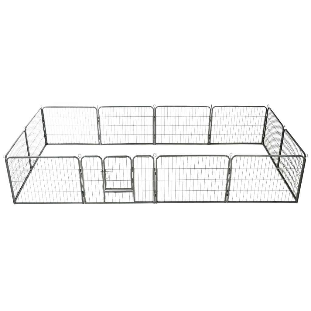 Black Steel 12-Panel Dog Playpen with Hinged Door