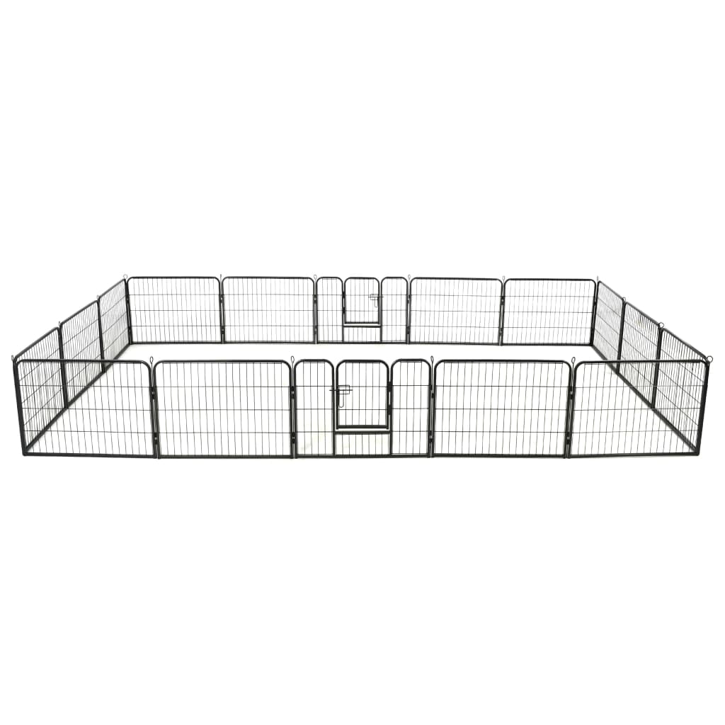 Black Steel 16-Panel Dog Playpen with Hinged Doors