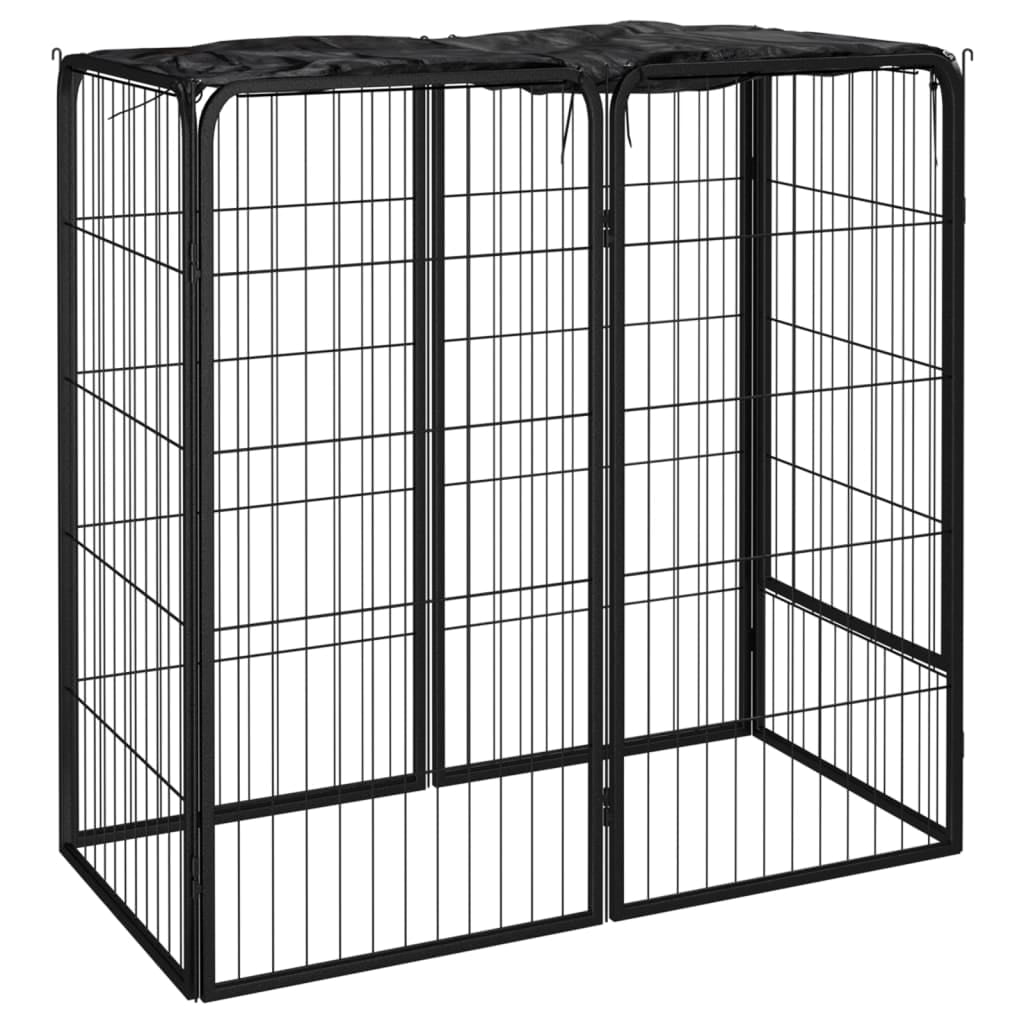 Black Powder-Coated Steel Dog Playpen with Polyethylene Roof