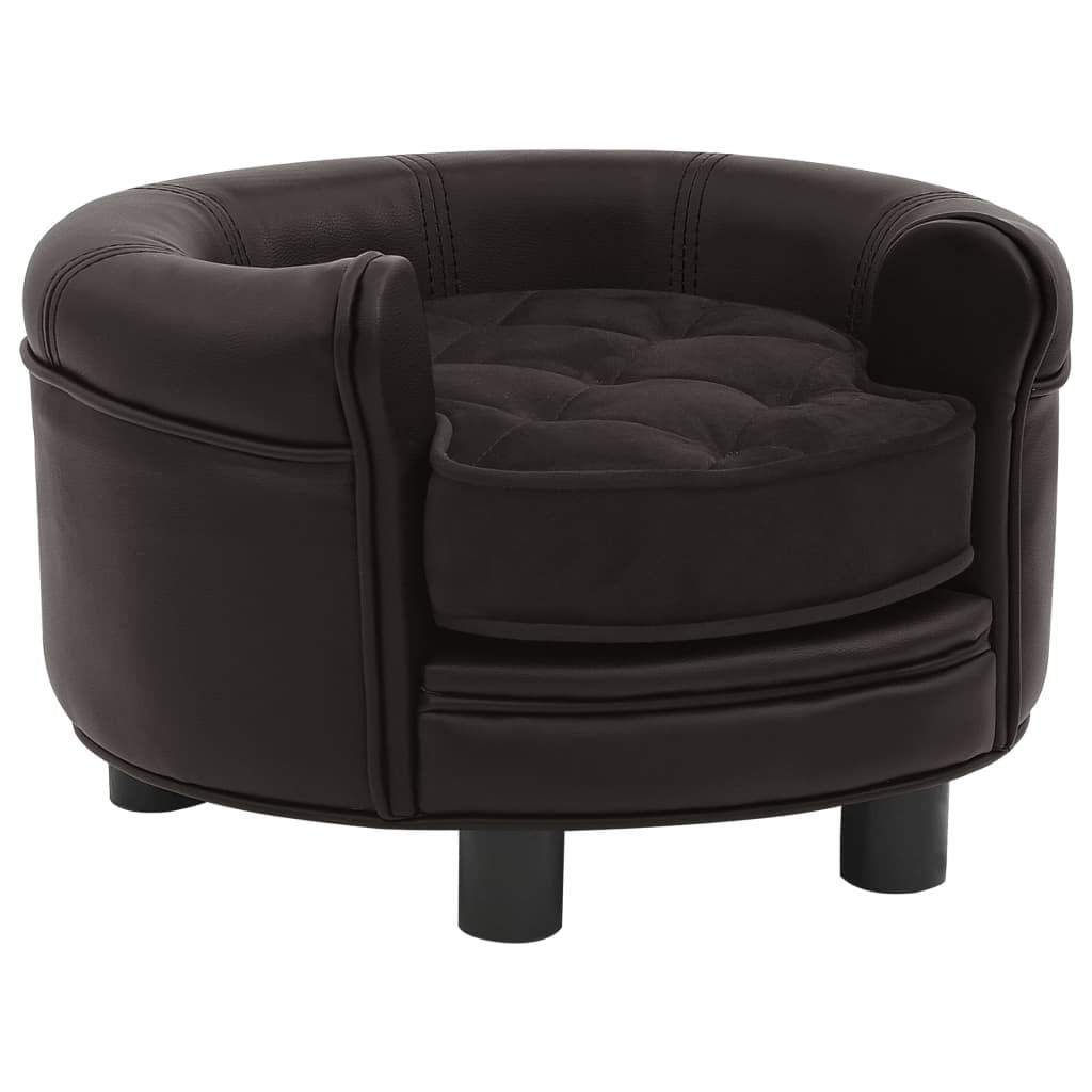 Small Brown Faux Leather and Plush Elevated Dog Sofa