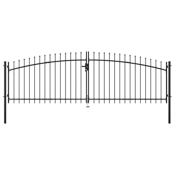 vidaXL Double Door Rust Resistant Fence Gate with Spear Top, Steel, Black