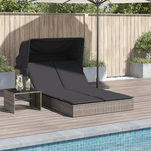 vidaXL Double Sun Lounger Grey PE Rattan, Powder-coated Steel Double