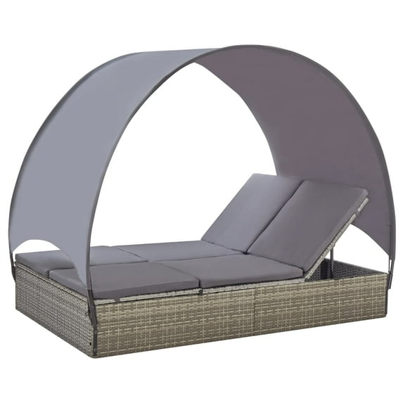 vidaXL Double Sun Lounger Patio Rattan Wicker Daybed with Canopy Poly Rattan