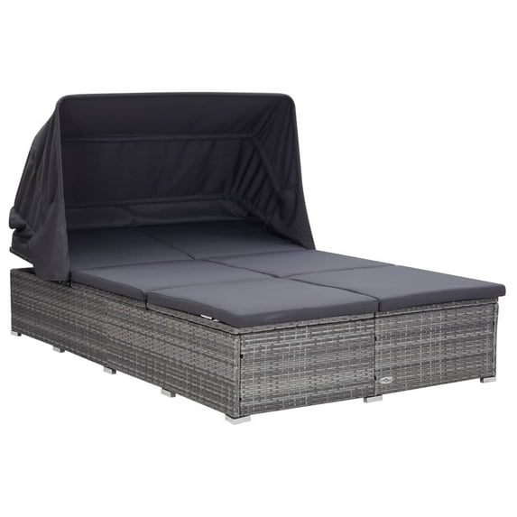 vidaXL Double Sun Lounger Patio Rattan Wicker Daybed with Cushion Poly Rattan