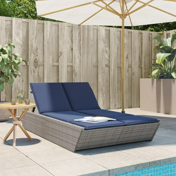 vidaXL Double Sun Lounger with Cushions Outdoor Poly Rattan Brown/Gray/Black