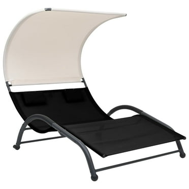 vidaXL Double Sunlounger Patio Outdoor Lounge Chair with Canopy Textilene