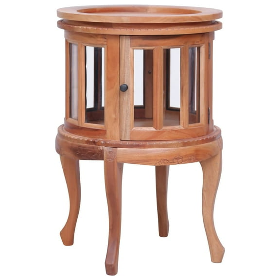 vidaXL End Table Glass Display Cabinet Side Table Natural Solid Wood Mahogany