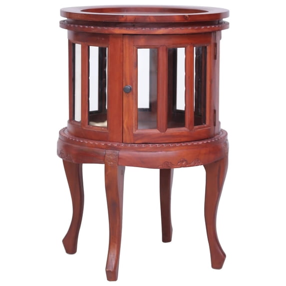 vidaXL Storage Solid Mahogany Wood and Glass Round End Table, Brown
