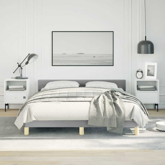 vidaXL Fabric Queen Platform Bed Frame, Slats Support, Easy Assembly, No Mattress, Light Gray