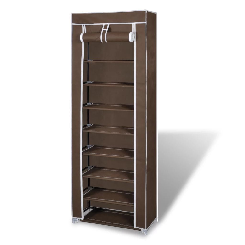 Brown Fabric 8-Tier Shoe Cabinet with Cover