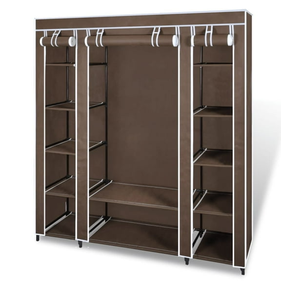 vidaXL Fabric Wardrobe with Compartments and Rods Storage Rack Black/Brown