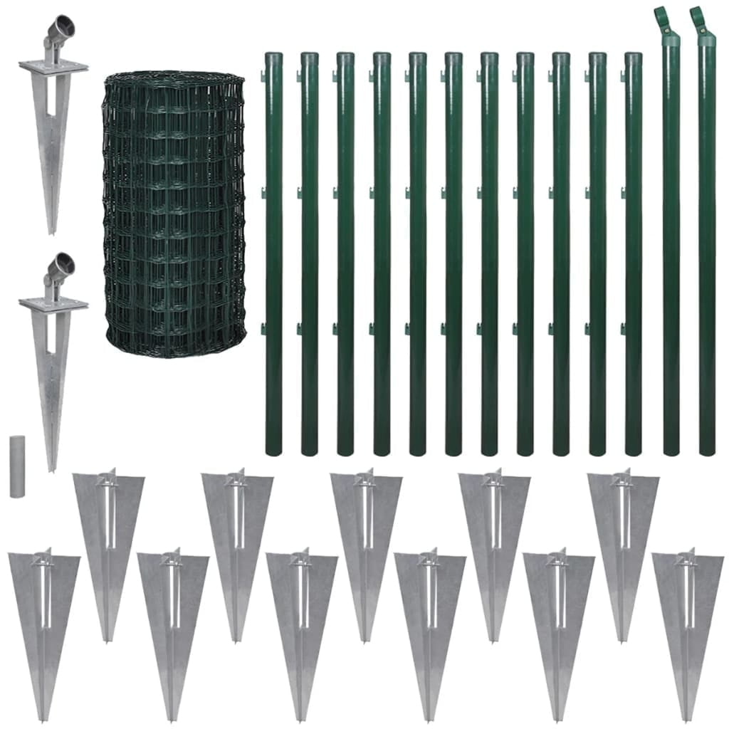 Green PVC Coated Steel Garden Fence with Posts and Accessories