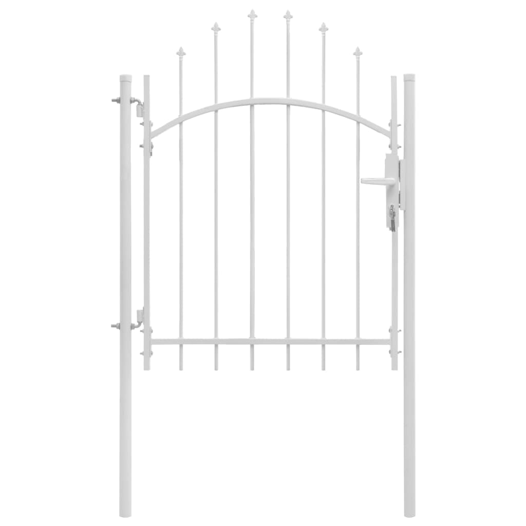 White Heavy-Duty Steel Garden Gate with Arched Top Design