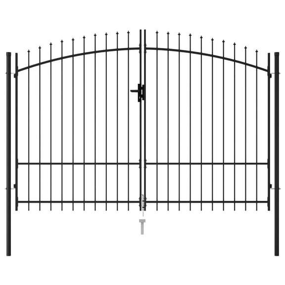 vidaXL Fence Gate Patio Garden Gate with Spike Top Steel Black Double Door