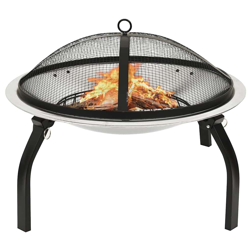 22" Black and Silver Steel Free-standing Fire Pit with Poker