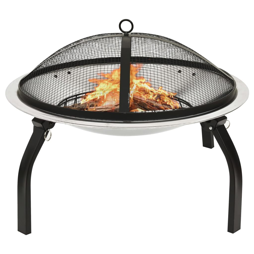 22" Black and Silver Steel Free-standing Fire Pit with Poker