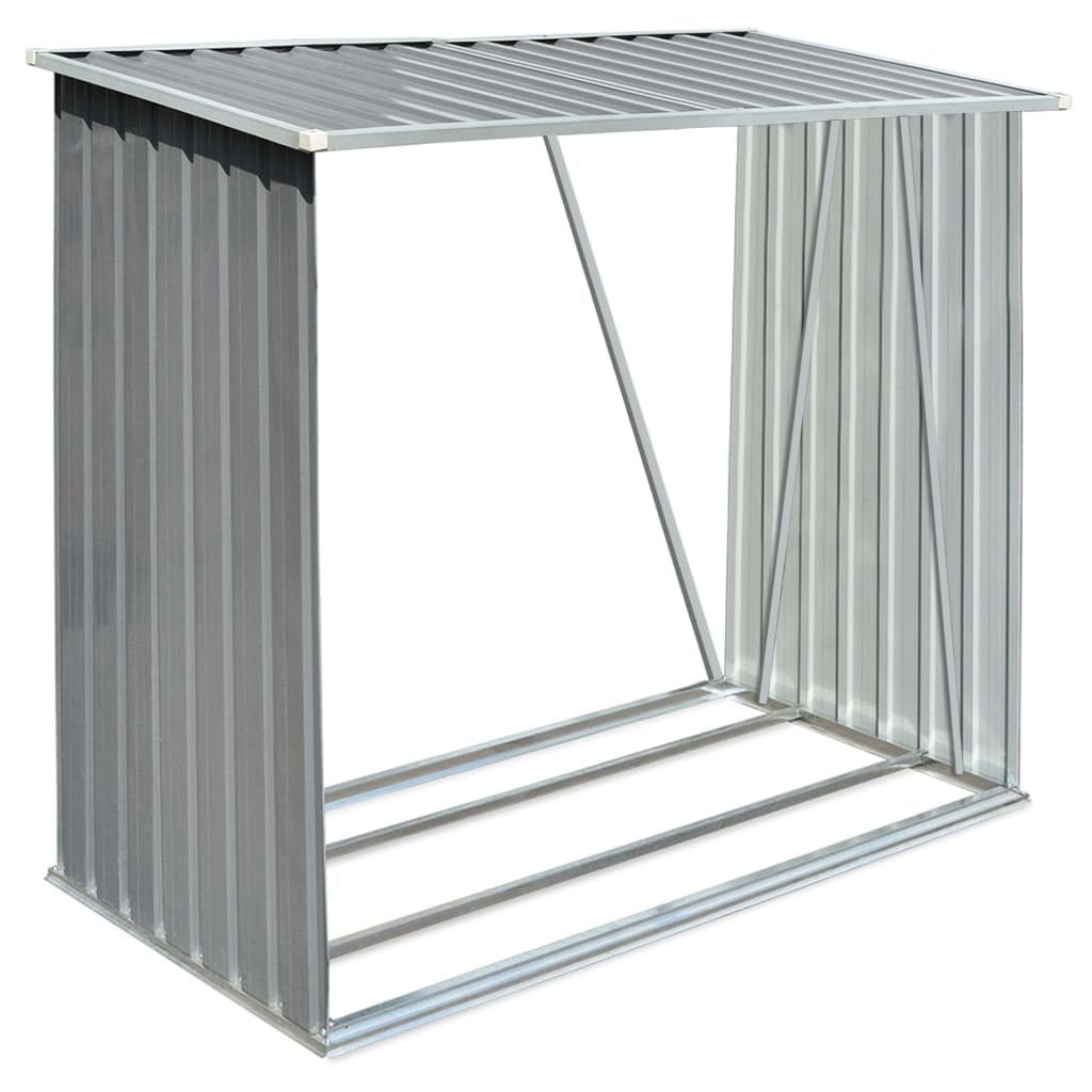 Gray Galvanized Steel Log Storage Shed with Sloping Roof