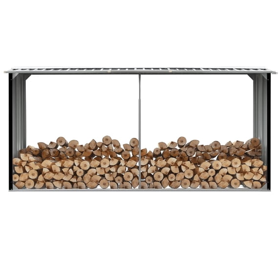 vidaXL Firewood Rack Log Storage Holder with Roof Galvanized Steel 129.9"