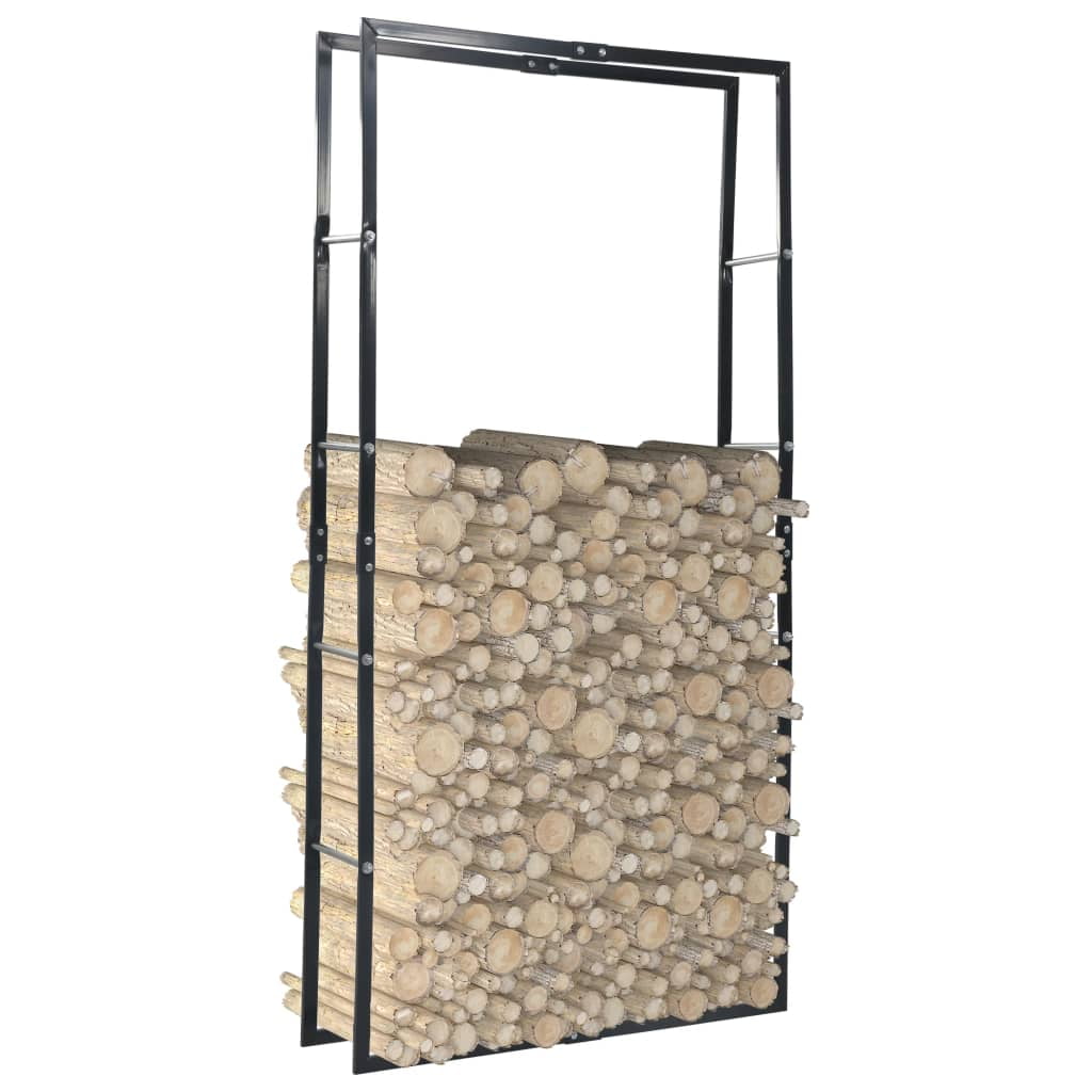 Tall Black Steel Firewood Rack with Base Organizer