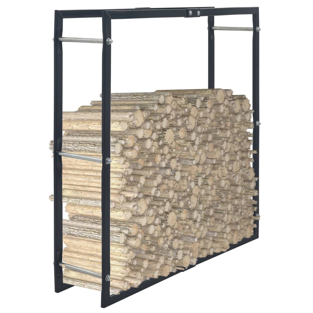 Bundle Rack Housekeeping vidaXL Firewood Rack with Base Black Steel Organizer Log Holder Multi ...