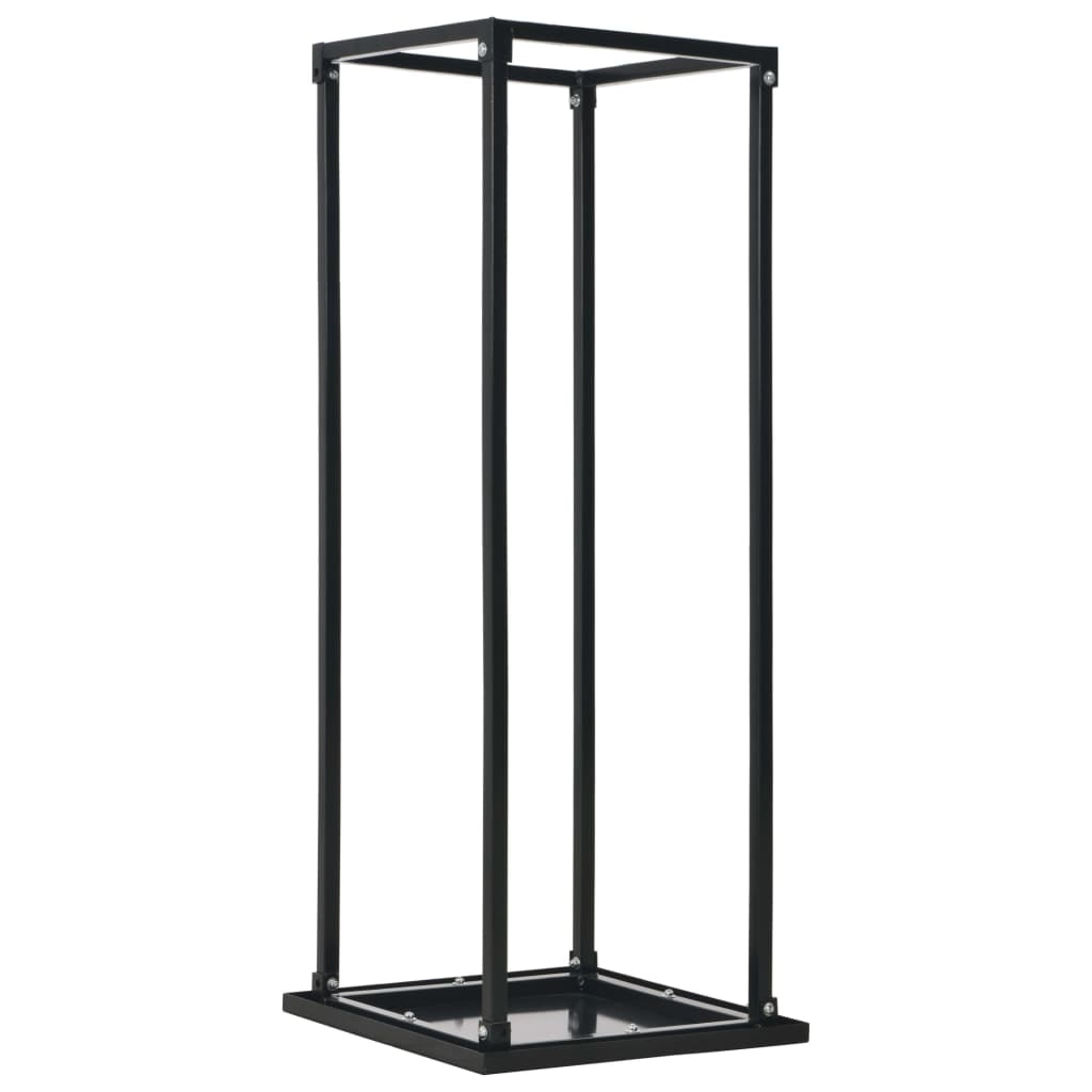 Tall Black Steel Firewood Rack with Base Organizer