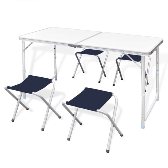vidaXL Foldable Camping Table Set with 4 Stools Height Adjustable 47.2"x23.6"