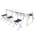 thumbnail image 1 of vidaXL Foldable Camping Table Set with 6 Stools Height Adjustable 70.9"x23.6", 1 of 10