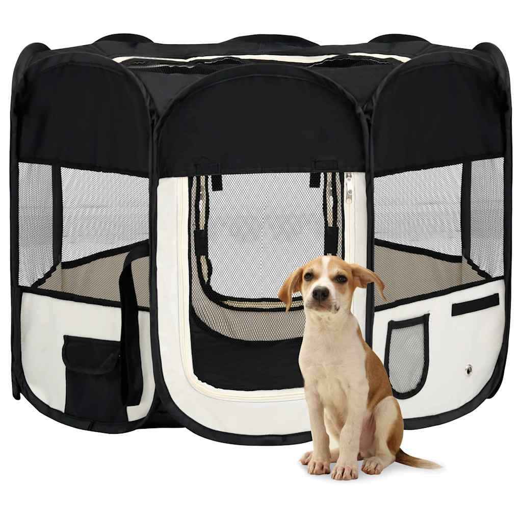 vidaXL Foldable Dog Playpen with Carrying Bag Black 57.1"x57.1"x24"