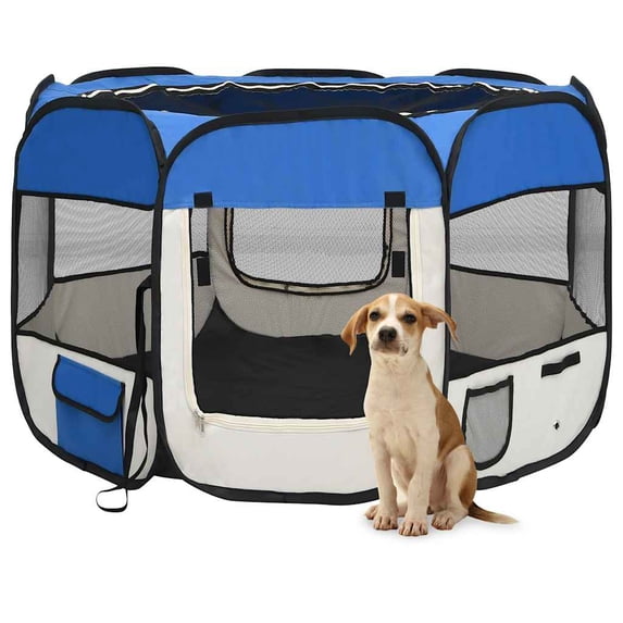 vidaXL Foldable Dog Playpen with Carrying Bag Black 57.1"x57.1"x24"