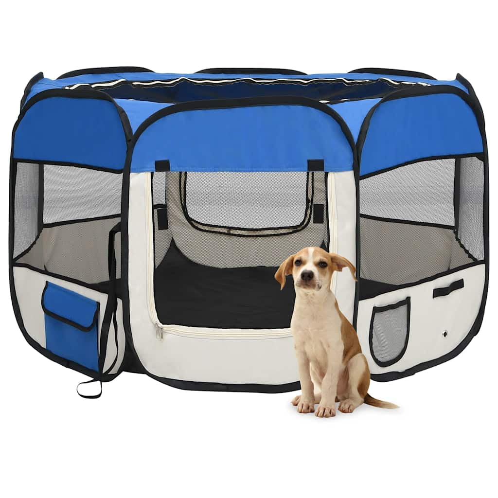 vidaXL Foldable Dog Playpen with Carrying Bag Black 57.1"x57.1"x24"