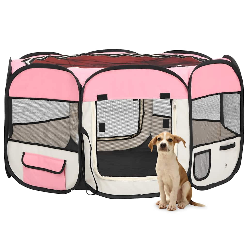 vidaXL Foldable Dog Playpen with Carrying Bag Black 57.1"x57.1"x24"
